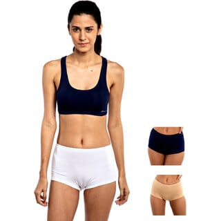 AshleyandAlvis Micro Modal, Anti Bacterial, Skinny Soft, Premium Boysleg Women Boy Short White, Dark Blue, Beige Panty  (Pack Of 3)