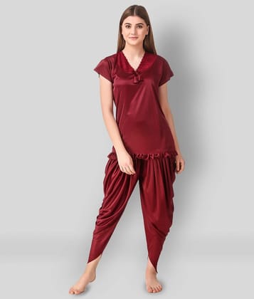 Reposey - Maroon Satin Womens Nightwear Nightsuit Sets ( Pack of 2 ) - Free Size