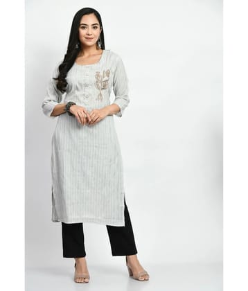 MAURYA Cotton Striped Straight Womens Kurti - White ( Pack of 1 ) - None