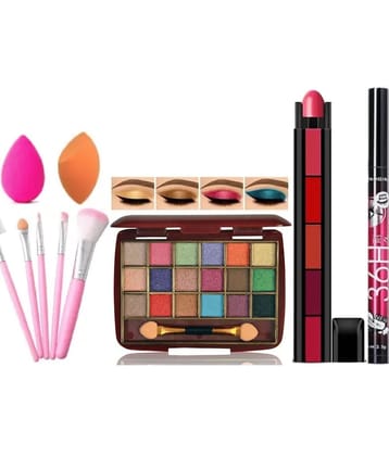 swenky eyeshadow with 5in1 lipstick waterproof eyeliner puff & makeup brush (Pack of 7)