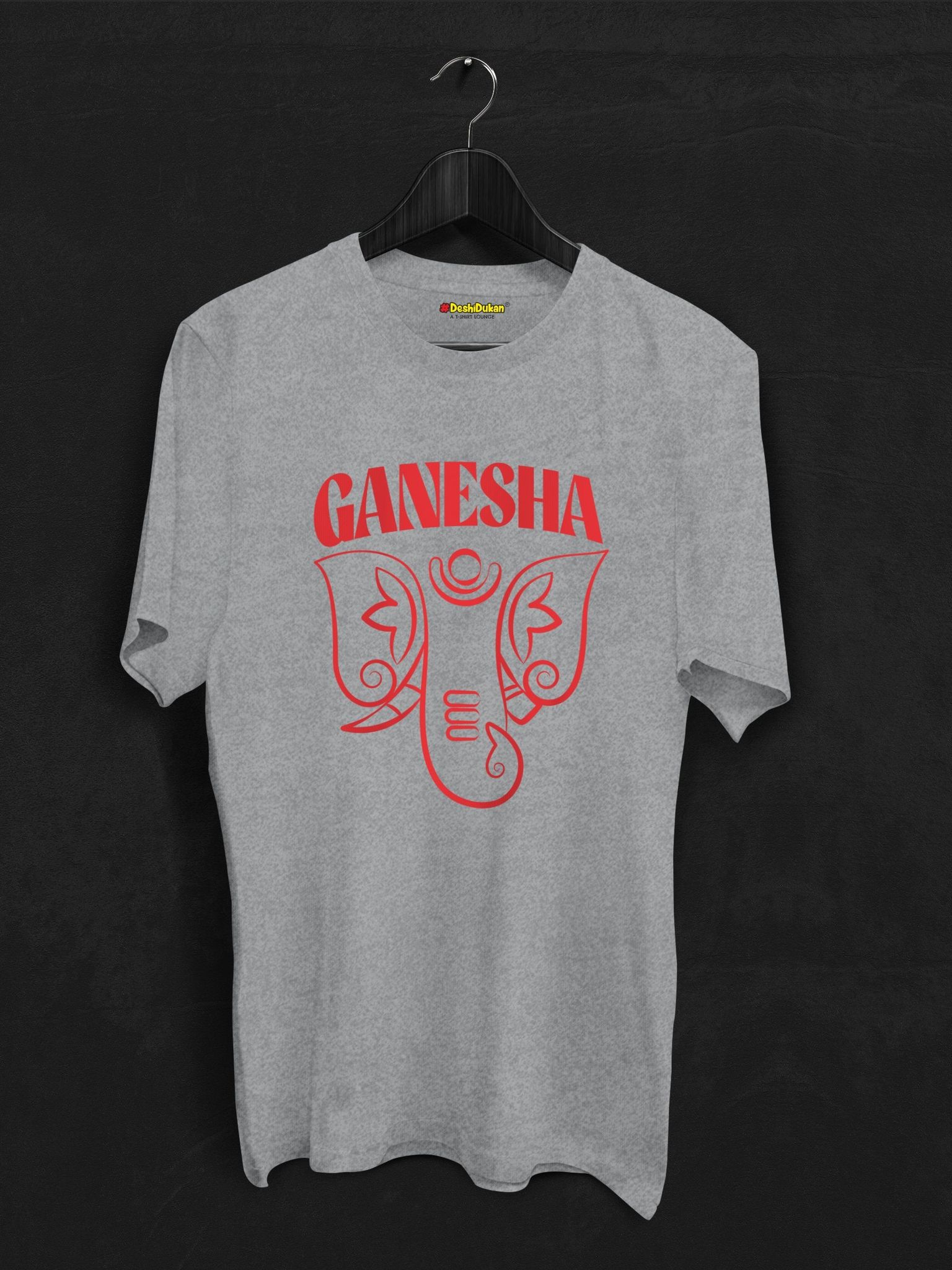 Ganesha Text With Ganpati Face T-shirt-XS / Grey
