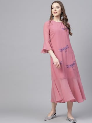 Women Pink Embellished A-Line Dress
