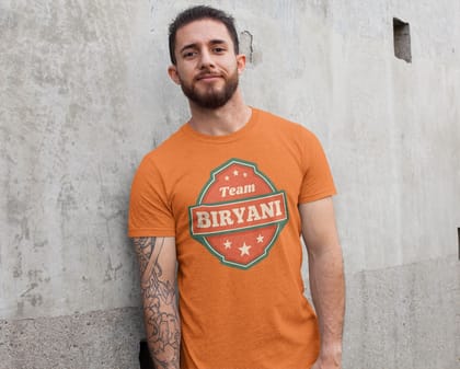 Team Biryani Exclusive Food Lovers T Shirt for Men and Women-Orange / S
