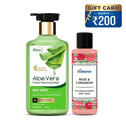 Glowing Body Wash Combo With Rose, Cardamom And Aloe Vera Body Wash With Gift Card