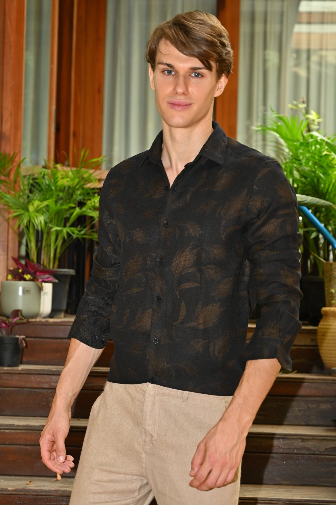 Anime - Textured Brasso Print Shirt - Black-S-38 / BLACK