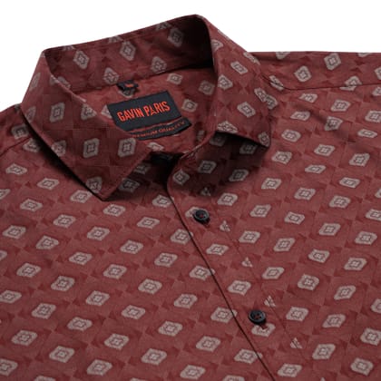 Maroon Geometric Full Sleeve Shirt (GP185)-M-38 / Full Sleeve