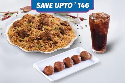 Non Veg Kilo Biryani + Kebab + Coke Meal __ Lucknowi Chicken Tikka Dum Kilo Biryani,Murgh Haleem Kebab (2 Pcs),Coca-Cola Bottle (475 ML)