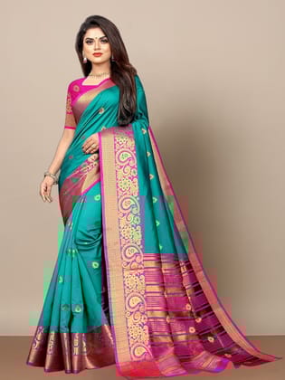 Ethnic Motifs Woven Design Zari Kanjeevaram Saree