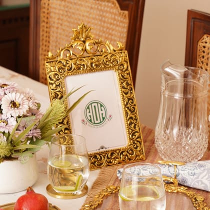 Decorative Gold Plated Designer Photo Frame With Flower On Top | Luxury Wedding Gifting | Luxury Home Decor