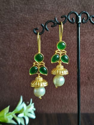 Elegant Golden Hook Earrings with Pearl Drops for Party Wear | Sarichka-Green