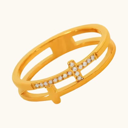 Double Cross Diamond Ring - 18K Gold Plated-6