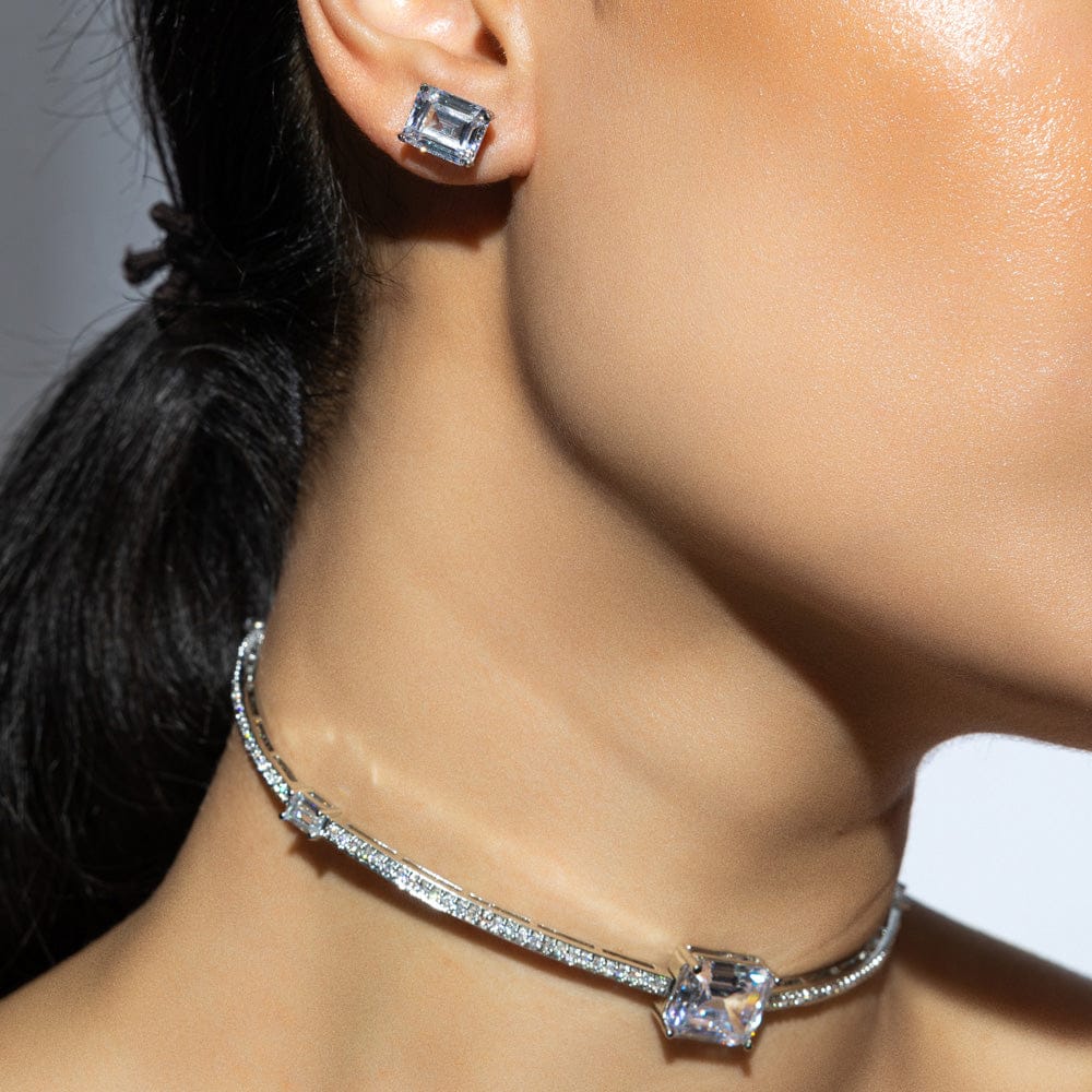 Cece - White CZ Choker-Green Doublet