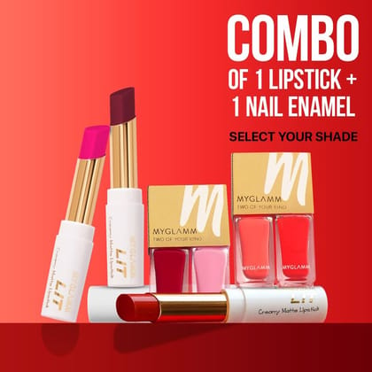 LIT Creamy Matte Lipstick + Two of Your Kind Nail Enamel | Long Lasting,Matte Finish Lipstick & Gel Finish Nail Polish Set