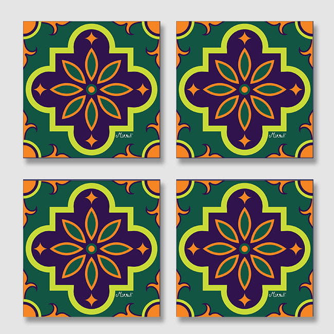 Green Morocco Square Acrylic Coasters - Set of 4