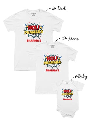Holi Dhamaka w/ Custom Surname-White / Baby Romper (0-18 Month) / 0-3 Month