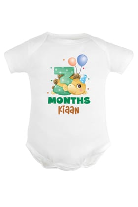 Three Month Milestone Baby Romper | Onesies - Dino w/ Custom Name-Baby Romper / White / 0-3 Months