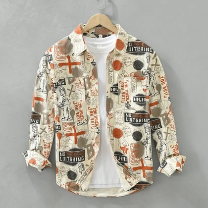 Vintage Vibes Printed Cotton Shirt-S