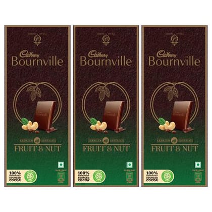 Cadbury Bournville Fruit & Nut Dark Chocolate, 3x80 g Multipack