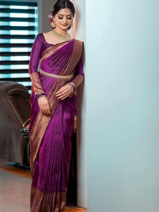 Ethnic Motifs Woven Design Zari  Banarasi Saree