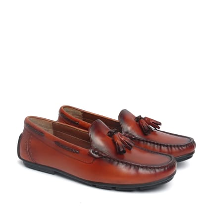 Tan Leather Tassel Moccasins Loafer-40/6