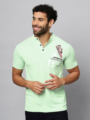 Graphic Printed Henley Neck Cotton T-shirt
