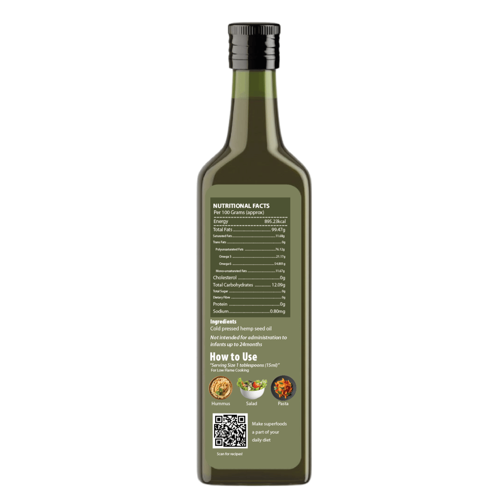 Health Horizons Hemp Cold Pressed Virgin Seed Oil | Topping Oil for pasta, salad or low heat cooking, balanced omega 3, 6 and 9, Iron, Vitamin E and Amino Acids (250 ml)