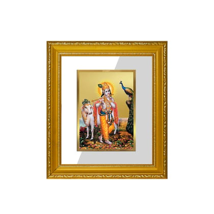 DIVINITI Krishna Gold Plated Wall Photo Frame| DG Frame 101 Wall Photo Frame and 24K Gold Plated Foil| Religious Photo Frame Idol For Prayer, Gifts  (15.5CMX13.5CM)-default title