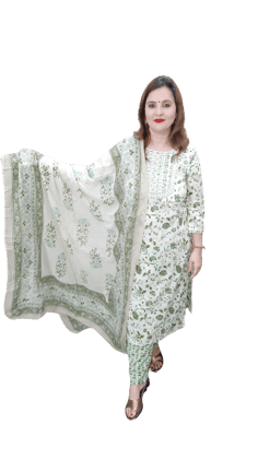 Girls Closet  Printed Cotton fabric White Kurti Set XL - XL