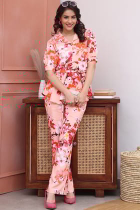 Pink Color Floral Printed Viscose Rayon Co-ord Set-S