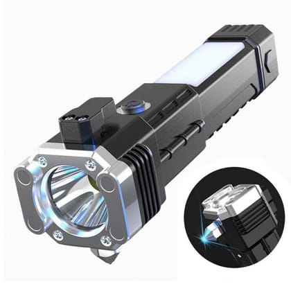 LED Torch Flashlight Portable & Rechargeable Long Distance Beam Range,Power Bank,Hammer,Strong Magnets, Window Glass & Seat Belt Cutter with Car Rescue Torch for Camping Hiking Indoor Outdoor