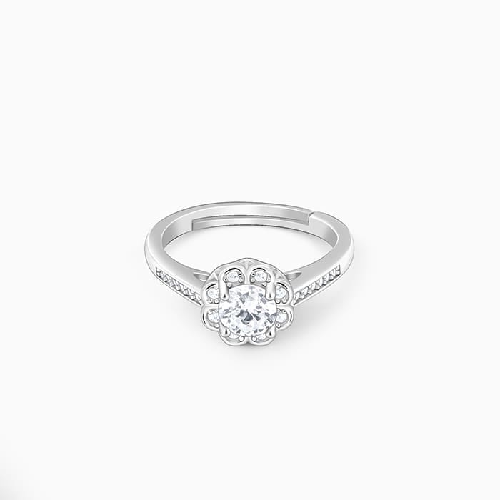 Silver Zircon Flower Blossom Ring