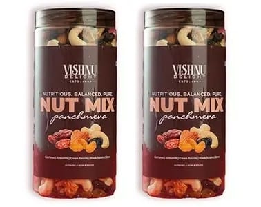 Vishnu Delight 100% Natural Mix Dry Fruits 500g - Almonds, Cashews, Black and Golden Raisins, Dates (20% each) Healthy and Rich in Protein and Nutrients, Delicious and Tasty ( pack of 2)