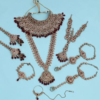 Maroon Color Kundan Dulhan Set (BDL254MRN)-Adjustable Rope / Maroon / Alloy With Good Quality Gold Plated