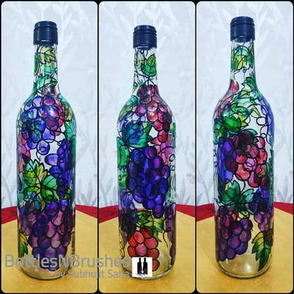 Hand painted Bottleart with Grape vine - Bottles & Brushes