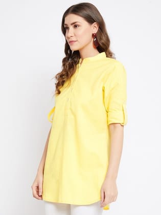 Women Yellow Mandarin Collar Tunic