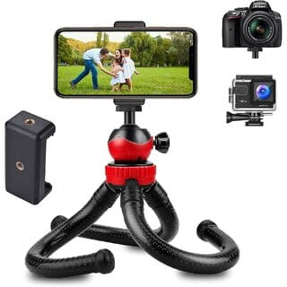 Wox Flexible Gorillapod Tripod with 360 Rotating Ball Head Tripod for All DSLR Cameras(Max Load 1.5 kgs) & Mobile Phones + Free Heavy Duty Mobile Holder(Black) (12 Inch, Black and Red)