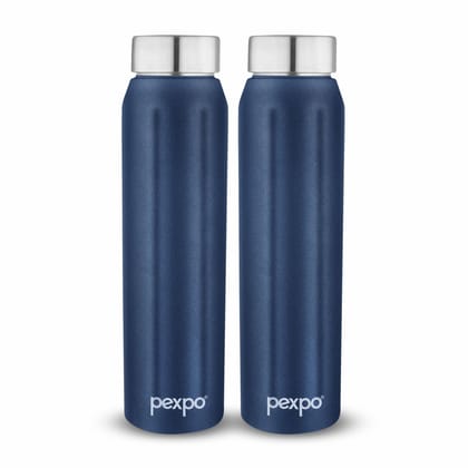 PEXPO Stainless Steel Fridge Water Bottle | 1000ml, Pack of 2, Denim Blue | Eco-Friendly Water Bottle Suitable For Adults & Kids