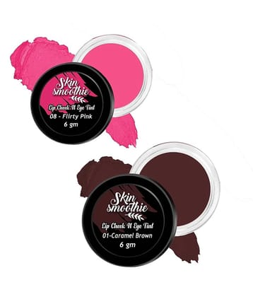 SKIN SMOOTHIE Lip,Cheek & Eye Tint With Goodness of Vitamin E, Hot Pink & Brown Rust, 6 gm, (Pack of 2)