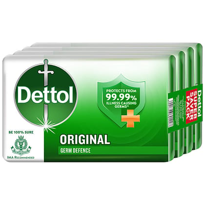 Dettol Bathing Soap Bar - Original, 99.99% Germ Protection, Dermatologically Tested, 75 G (Pack Of 4)(Savers Retail)
