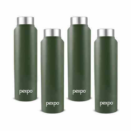 PEXPO Stainless Steel Fridge Water Bottle, 1000 ml, Pack Of 4, Military Green, Chromo | Leak-Proof & Easy to Grip Water Bottle