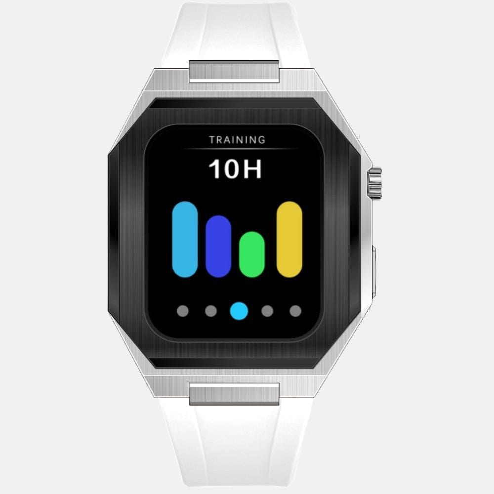 45MM Dual Tone Silver Luxury Edition iWatch Case: Silicone Strap-White