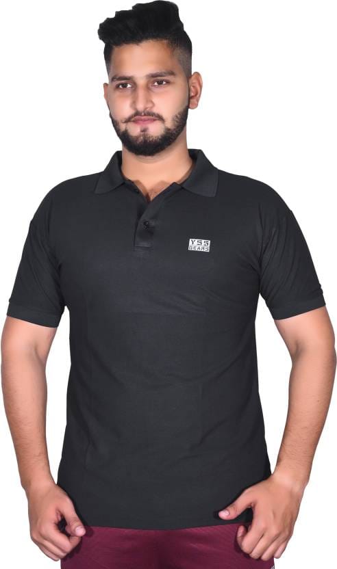 Men Solid Polo Neck Cotton Blend Black T-Shirt