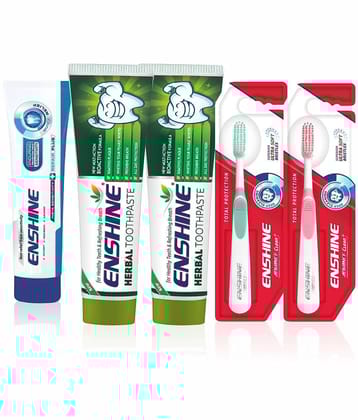 Enshine Herbal Toothpastes 100g, Sensitivity Toothpaste (50g), and 2Pc Advanced Plus Toothbrushes