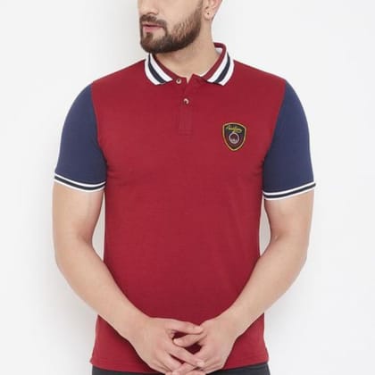 Solid Collar Striped Regular Fit T-Shirt For Men-Blue-Red / XXXL-48