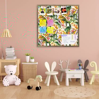 Tropical Pattern With Exotic Flowers D2 Bulletin Board Notice Pin Board Soft Board | Framed-Antique Gold Frame / 12 x 12 inch (30 x 30 cms)