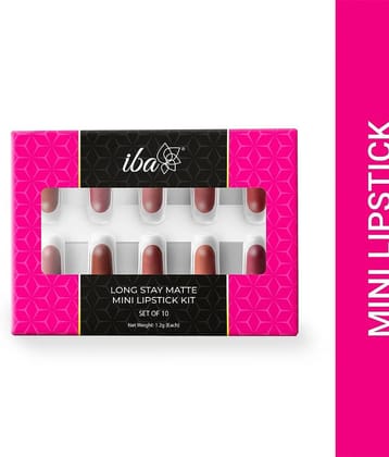 Iba Long Stay Matte Mini Lipstick Kit , Mini Lipstick Combo Pack , Set of 10, 12 g, 1.2 g Each, (Pack of 1)
