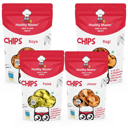 Healthy Master Vision To Serve Healthy Baked Chips (Soya, Ragi, Palak, Jower), 100 gm Each - Pack of 4