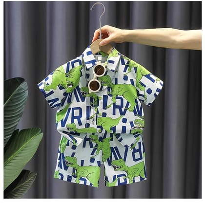 Fashion Toddler Baby Boys Outfits Cotton Cartoon Tyrannosaurus Shirt Tops And Shorts Children Holiday Clothes-6_12_Month