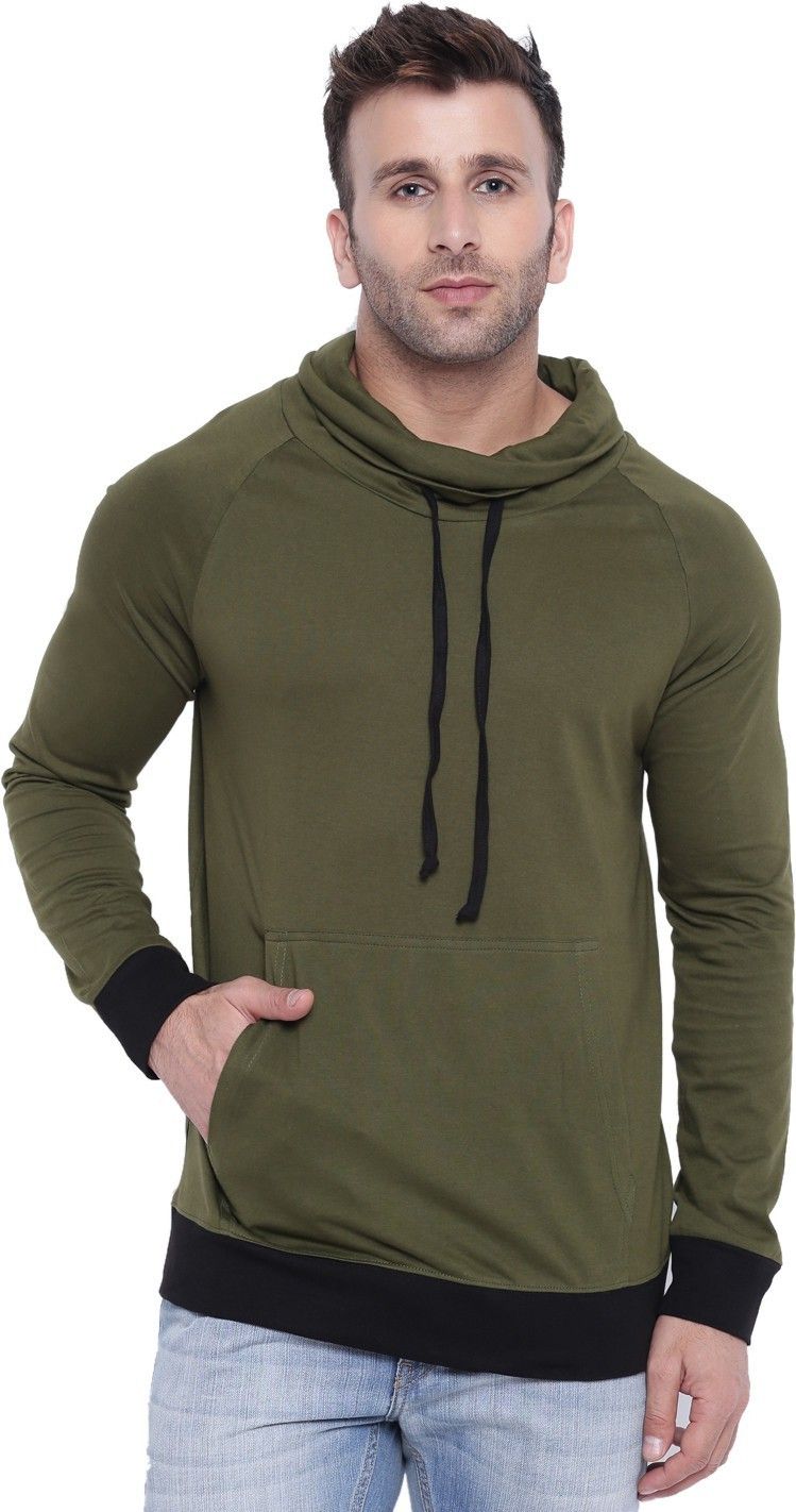 Gritstones Color Block Men Turtle Neck Dark Green T-Shirt