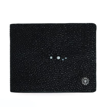Black Caviar Finish Stingray Leather Bi-Fold Wallet-FS